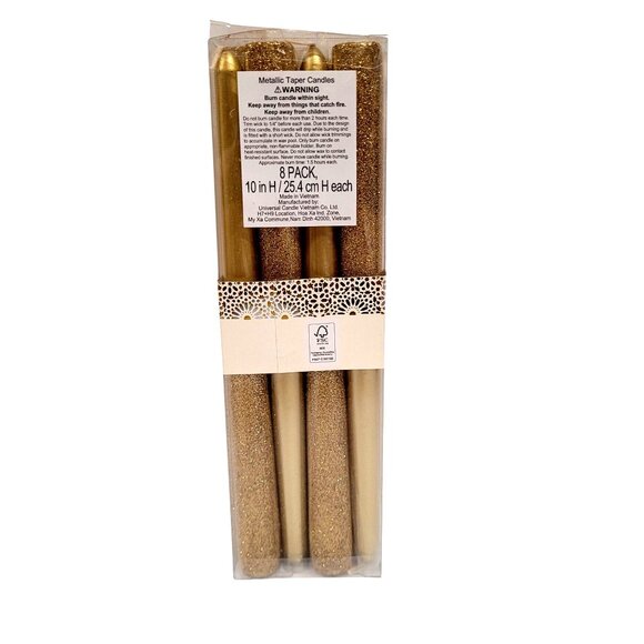 Cynthia Rowley Set of 8 Metallic Gold Taper Candles 10'' Shimmery New - Picture 5 of 5